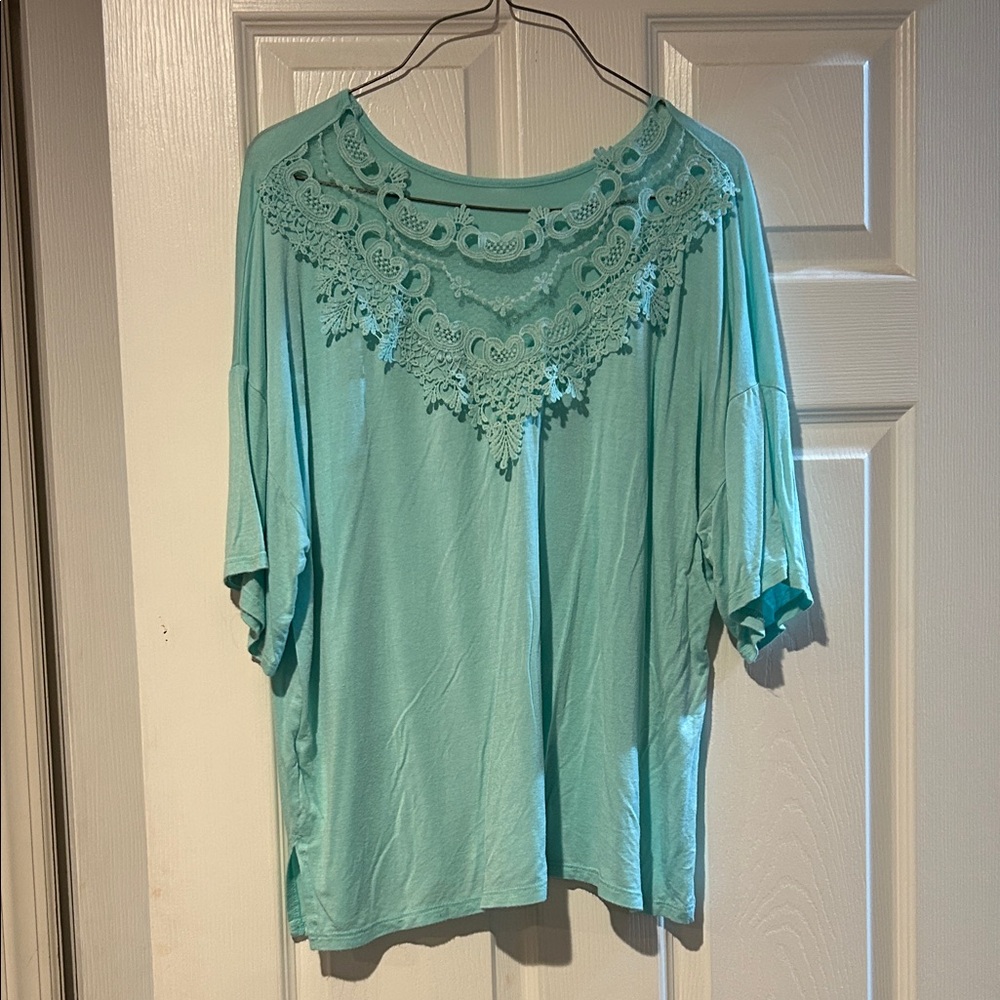 Chic Aqua Lace Women's Blouse